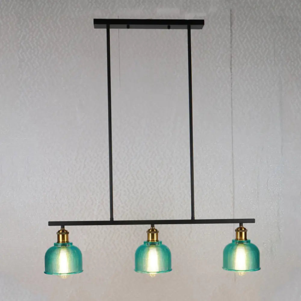 DecorBites™ Industrial Black Pendant Lamp with Red/Yellow/Blue Glass Bowls, 3-Light for Island Lighting