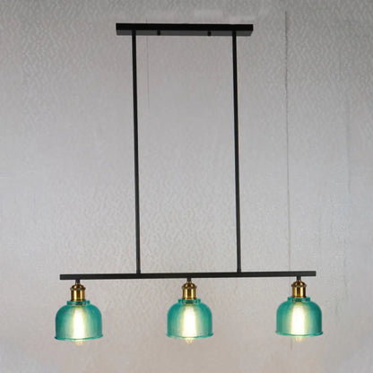 DecorBites™ Industrial Black Pendant Lamp with Red/Yellow/Blue Glass Bowls, 3-Light for Island Lighting