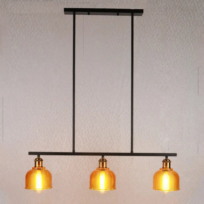 DecorBites™ Industrial Black Pendant Lamp with Red/Yellow/Blue Glass Bowls, 3-Light for Island Lighting