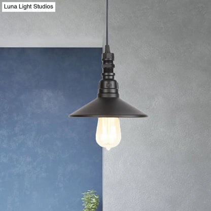 Industrial Black Pendant Light for Corridor - Iron Saucer Ceiling Lamp