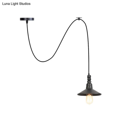 Industrial Black Pendant Light for Corridor - Iron Saucer Ceiling Lamp