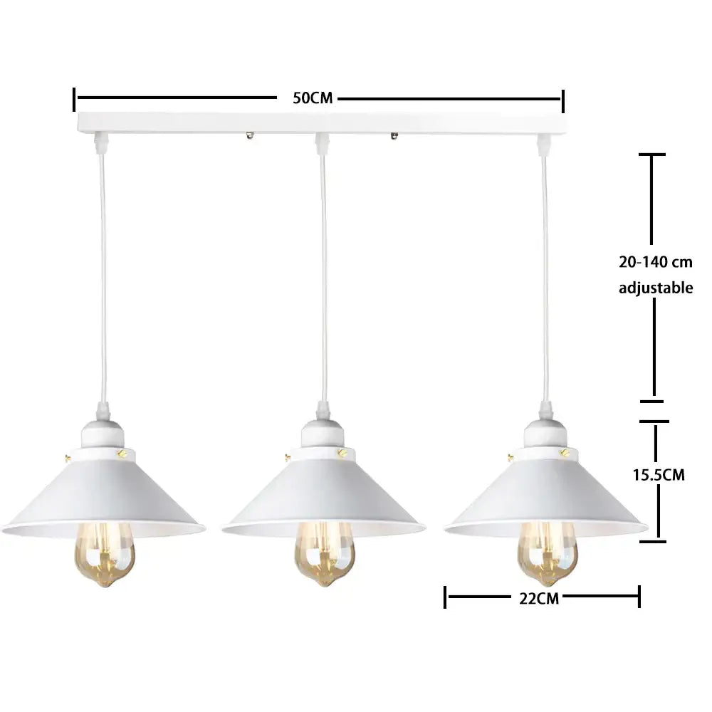 White industrial black pendant light with three conical shades and exposed filament bulbs for kitchen decorbites industrial black