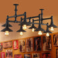 Industrial Black Piping Chandelier with Conical Lampshade & Iron Finish