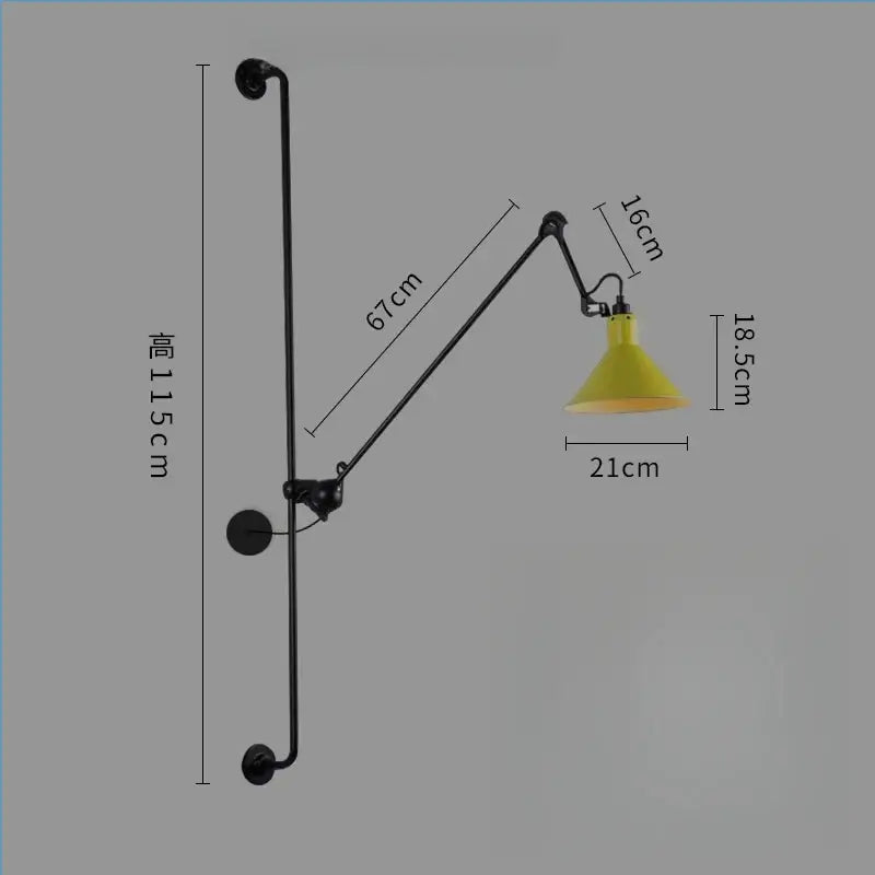 Industrial black wall lamp with yellow conical shade featuring decorbites adjustable rotating led design for bedroom decor