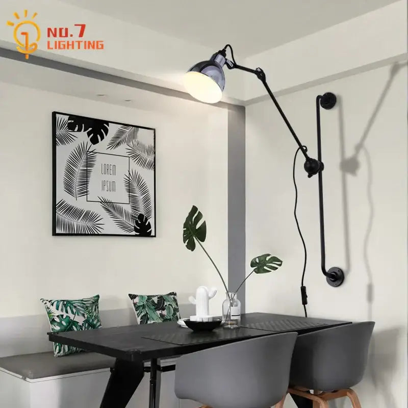 Industrial black wall lamp with matte gray dome head decorbites adjustable rotating led for bedroom lighting decor