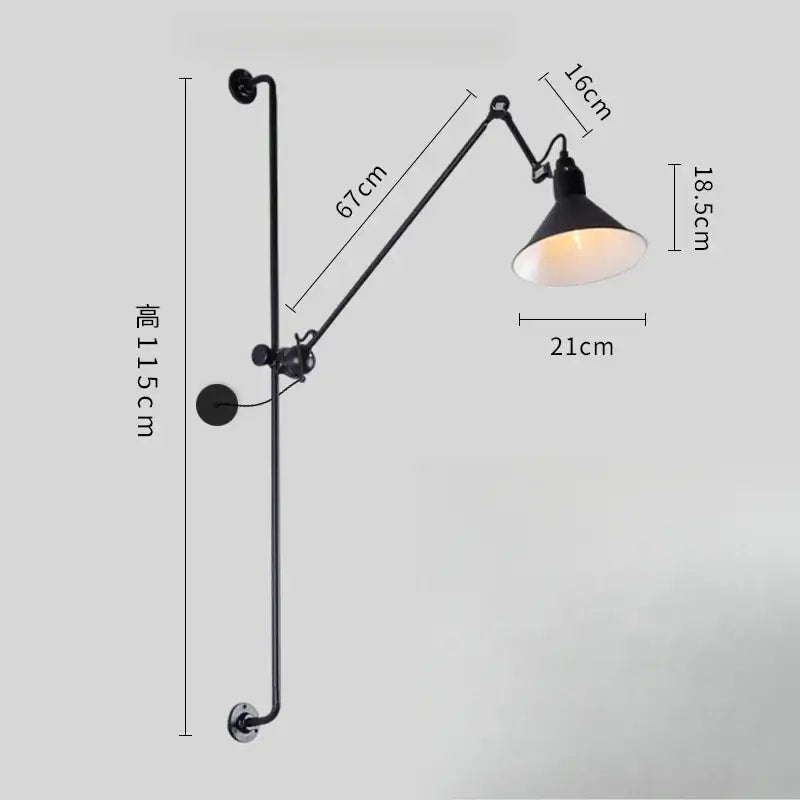 Industrial black wall lamp with red accents decorbites adjustable rotating led conical shade for bedroom decor