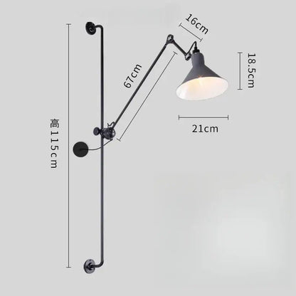 Industrial black and red adjustable rotating led wall lamp with matte gray conical shade and articulated arm by decorbites