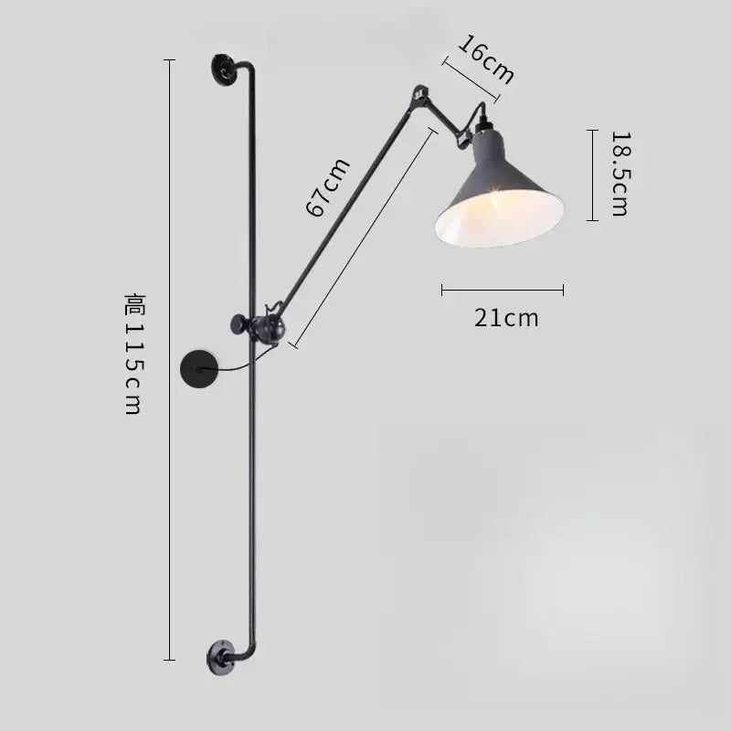 Industrial black and red adjustable rotating led wall lamp with matte gray conical shade and articulated arm by decorbites