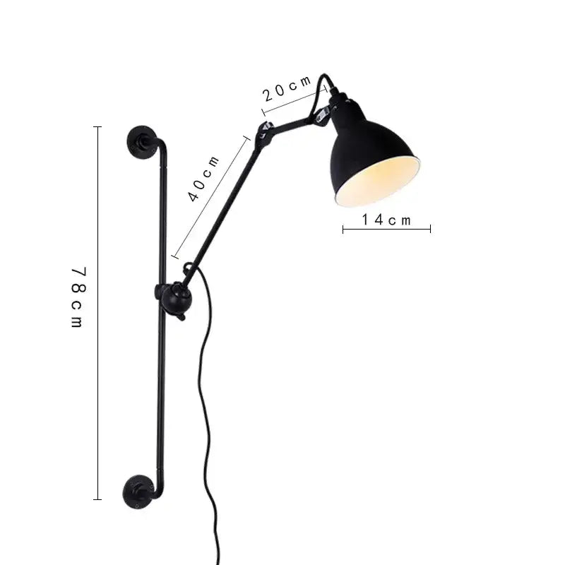 Black industrial-style wall lamp with articulated arm and adjustable rotating led head for bedroom decorbites adjustable rotating use