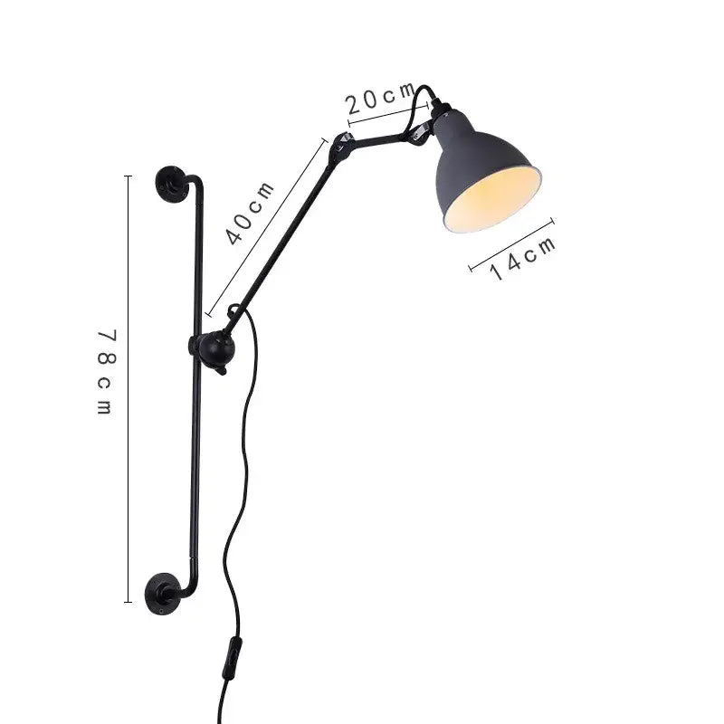 Industrial black and gray wall lamp with articulating arms decorbites adjustable rotating led for bedroom use