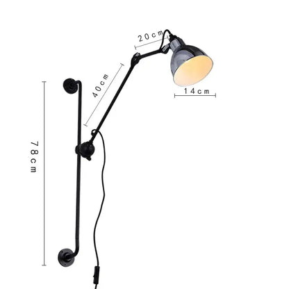 Black industrial-style matte metal wall lamp with articulated arm for decorbites adjustable rotating led bedroom decor