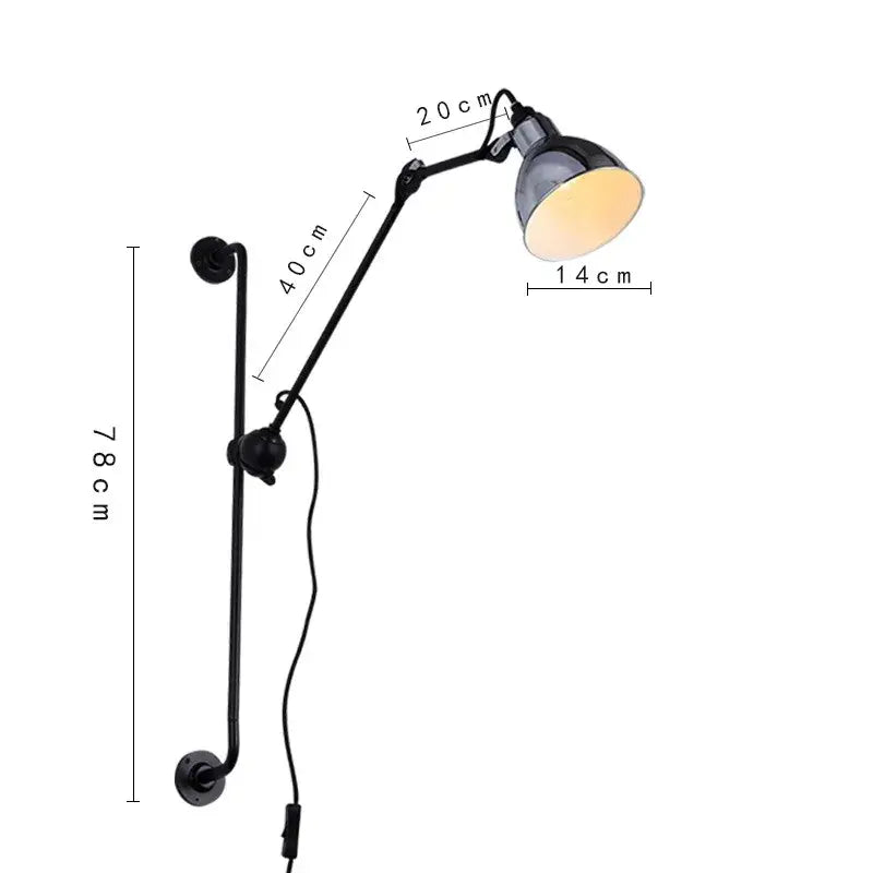 Black industrial-style matte metal wall lamp with articulated arm for decorbites adjustable rotating led bedroom decor