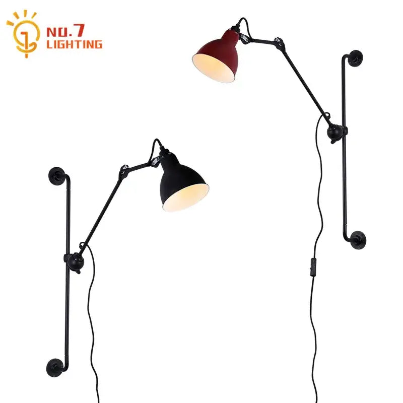 Industrial black and red adjustable rotating led wall lamp with matte black metal arms by no.7 lighting for bedroom decorbites adjustable rotating