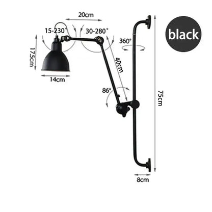 Black adjustable industrial iron swing wall lamp with articulated arm and dome shade for bedroom decorbites industrial iron
