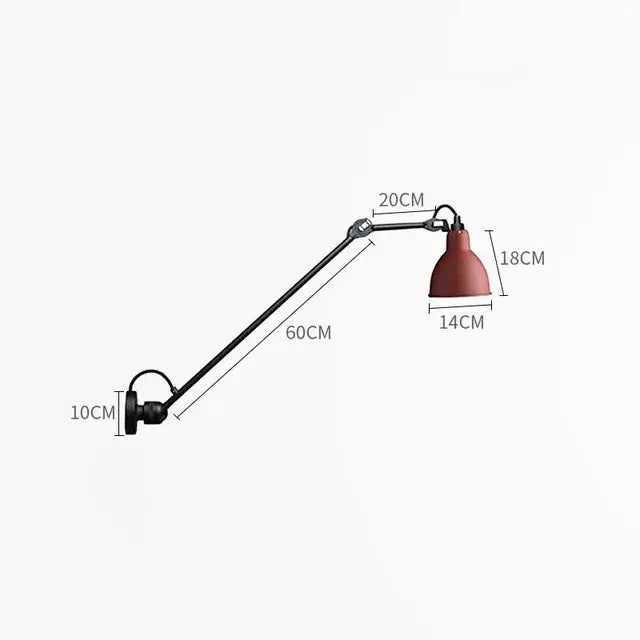 Black articulated wall lamp with terracotta bell-shaped shade featured in decorbites industrial iron swing arm design