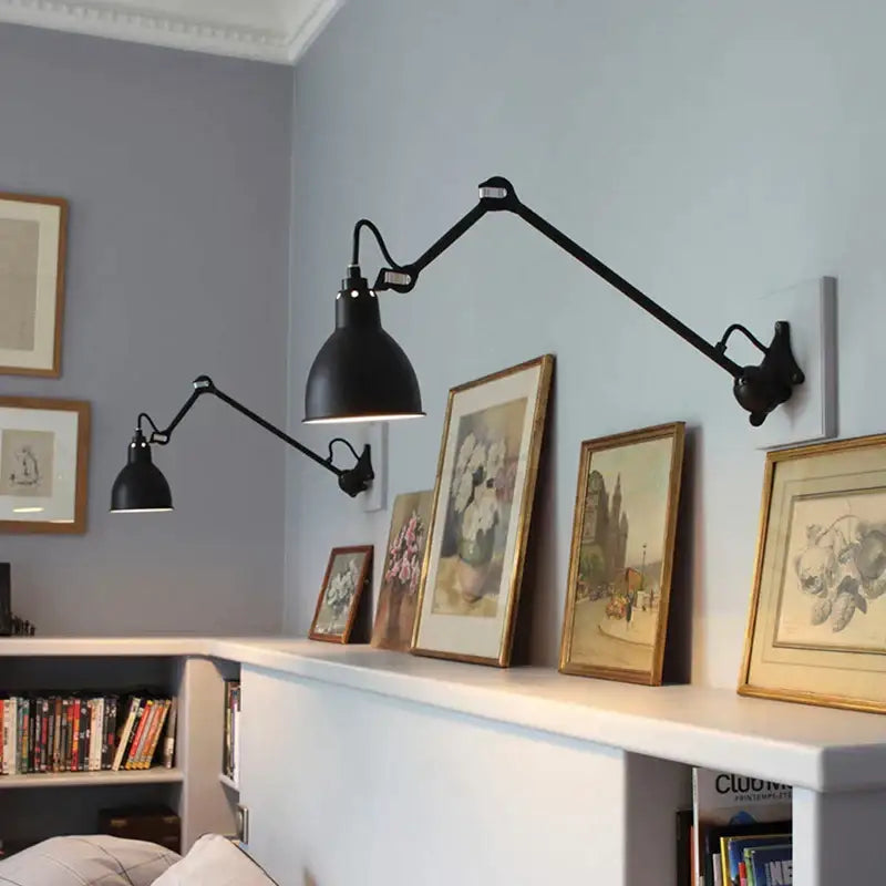 Black articulated wall lamp with matte finish and adjustable arms decorbites industrial iron swing for bedroom decor