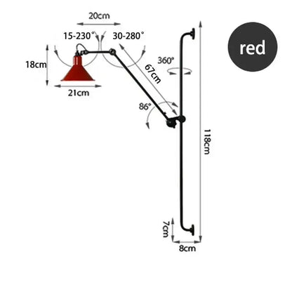 Industrial black and red swing arm wall lamp with red conical lampshade and adjustable black iron arm for bedroom decorbites industrial iron swing