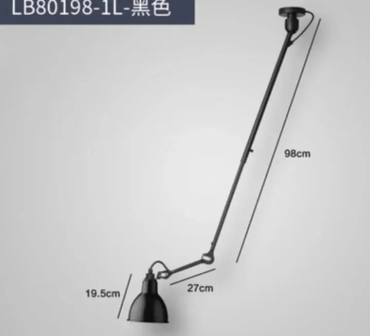 Industrial black and red swing arm wall lamp with black matte finish and classic decorbites industrial iron design for bedroom decor