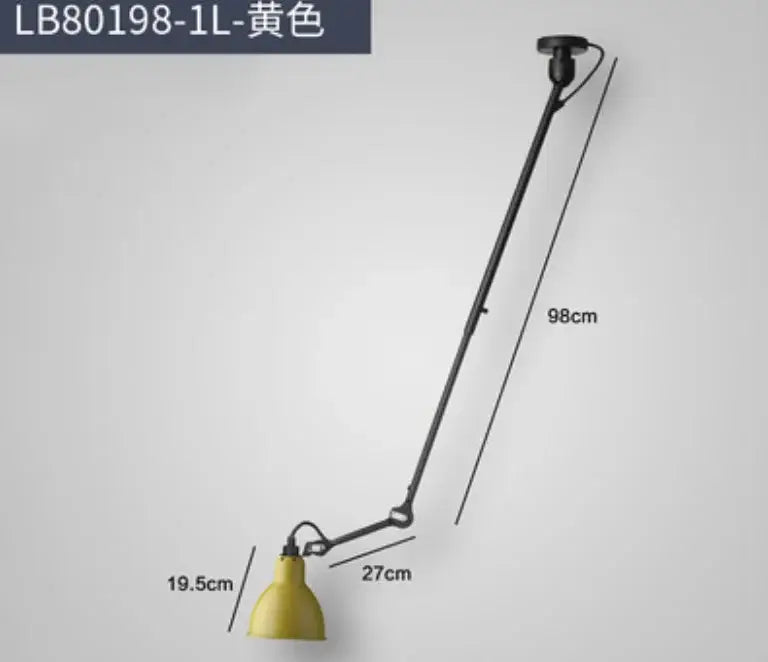 Yellow metal pendant wall lamp with adjustable black articulated arm decorbites industrial iron swing for bedroom