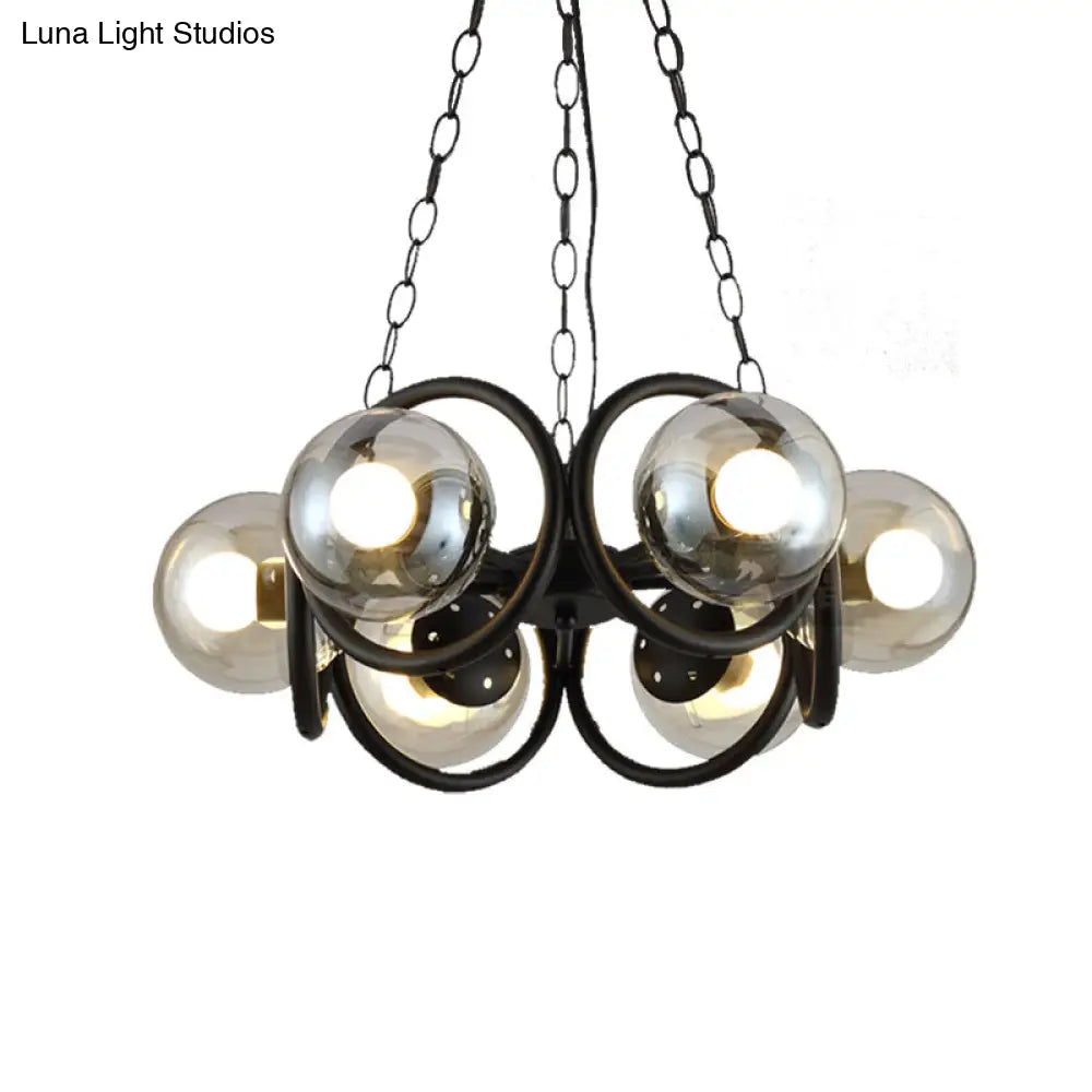 Industrial Black Ring Chandelier - Clear Glass 6-Light Hanging Lamp with Globe Shade for Living Room