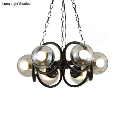 Industrial Black Ring Chandelier - Clear Glass 6-Light Hanging Lamp with Globe Shade for Living Room