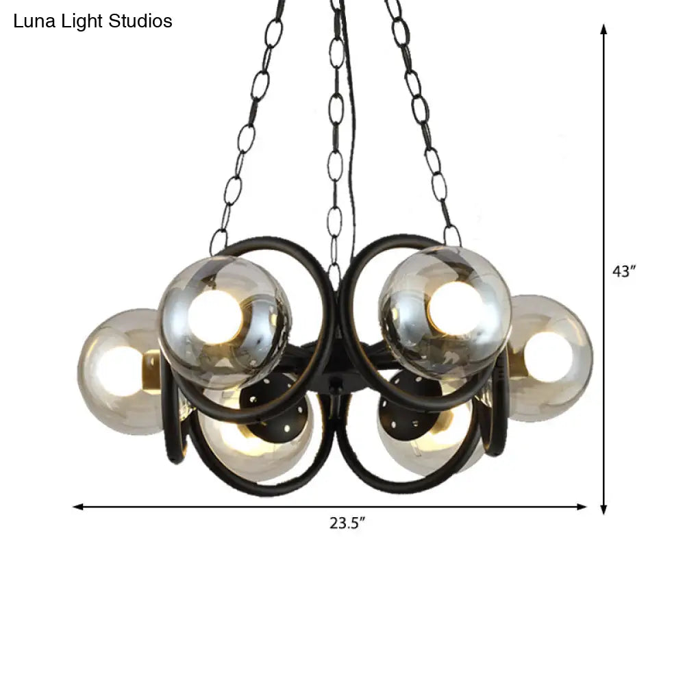 Industrial Black Ring Chandelier - Clear Glass 6-Light Hanging Lamp with Globe Shade for Living Room