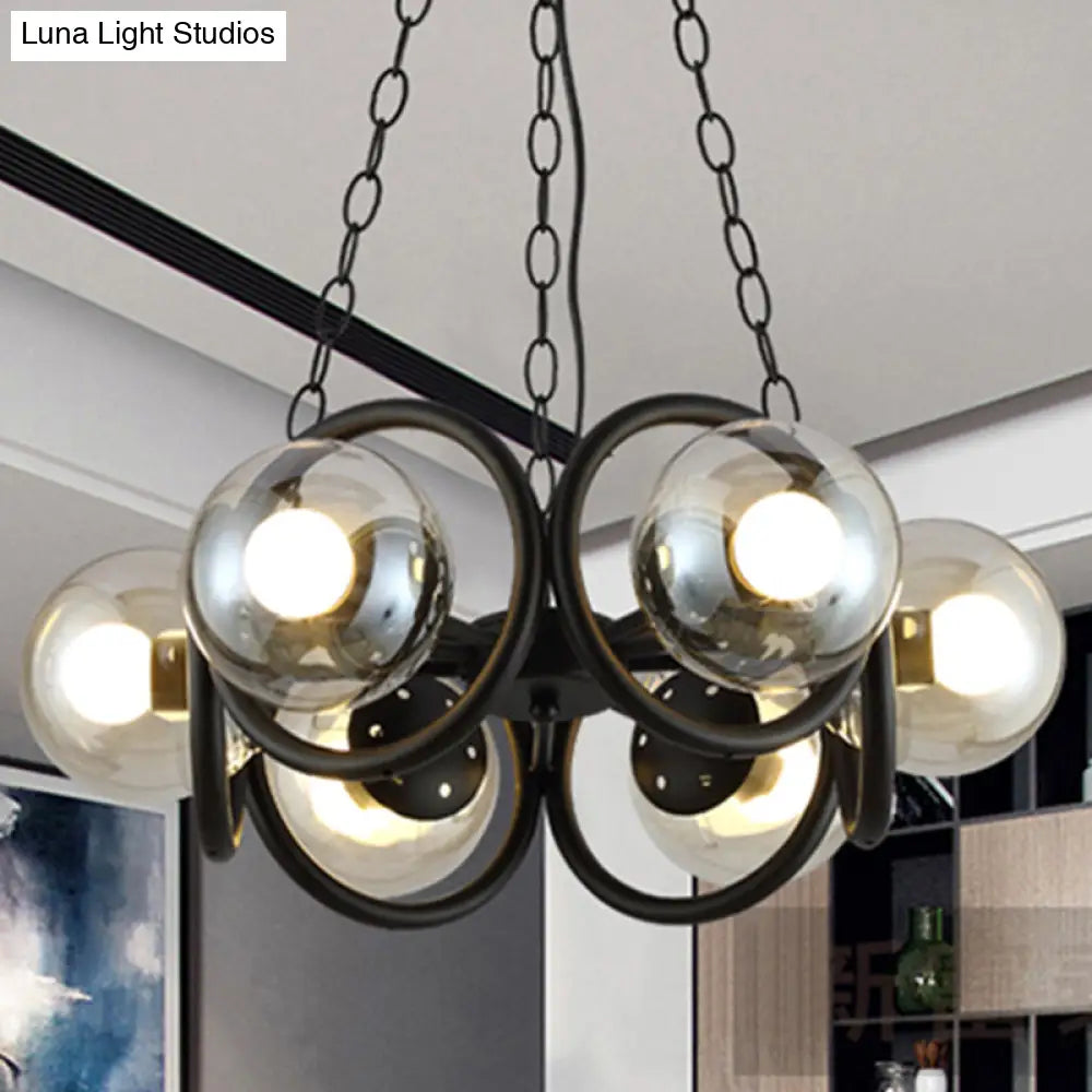 Industrial Black Ring Chandelier - Clear Glass 6-Light Hanging Lamp with Globe Shade for Living Room
