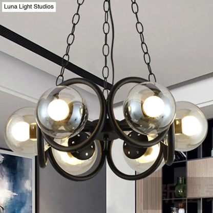 Industrial Black Ring Chandelier - Clear Glass 6-Light Hanging Lamp with Globe Shade for Living Room