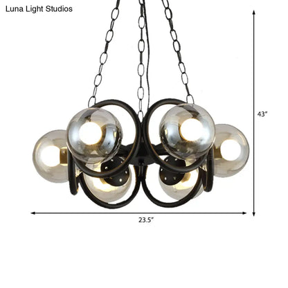 Industrial Black Ring Chandelier - Clear Glass 6-Light Hanging Lamp with Globe Shade for Living Room