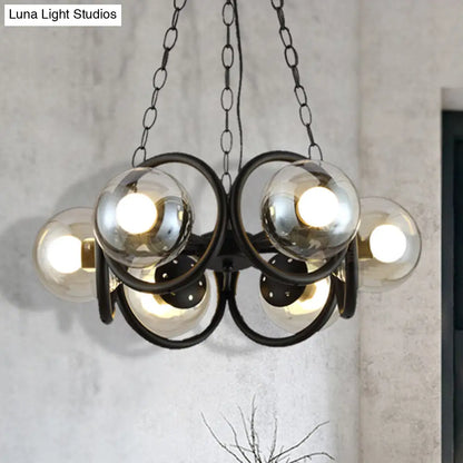 Industrial Black Ring Chandelier - Clear Glass 6-Light Hanging Lamp with Globe Shade for Living Room