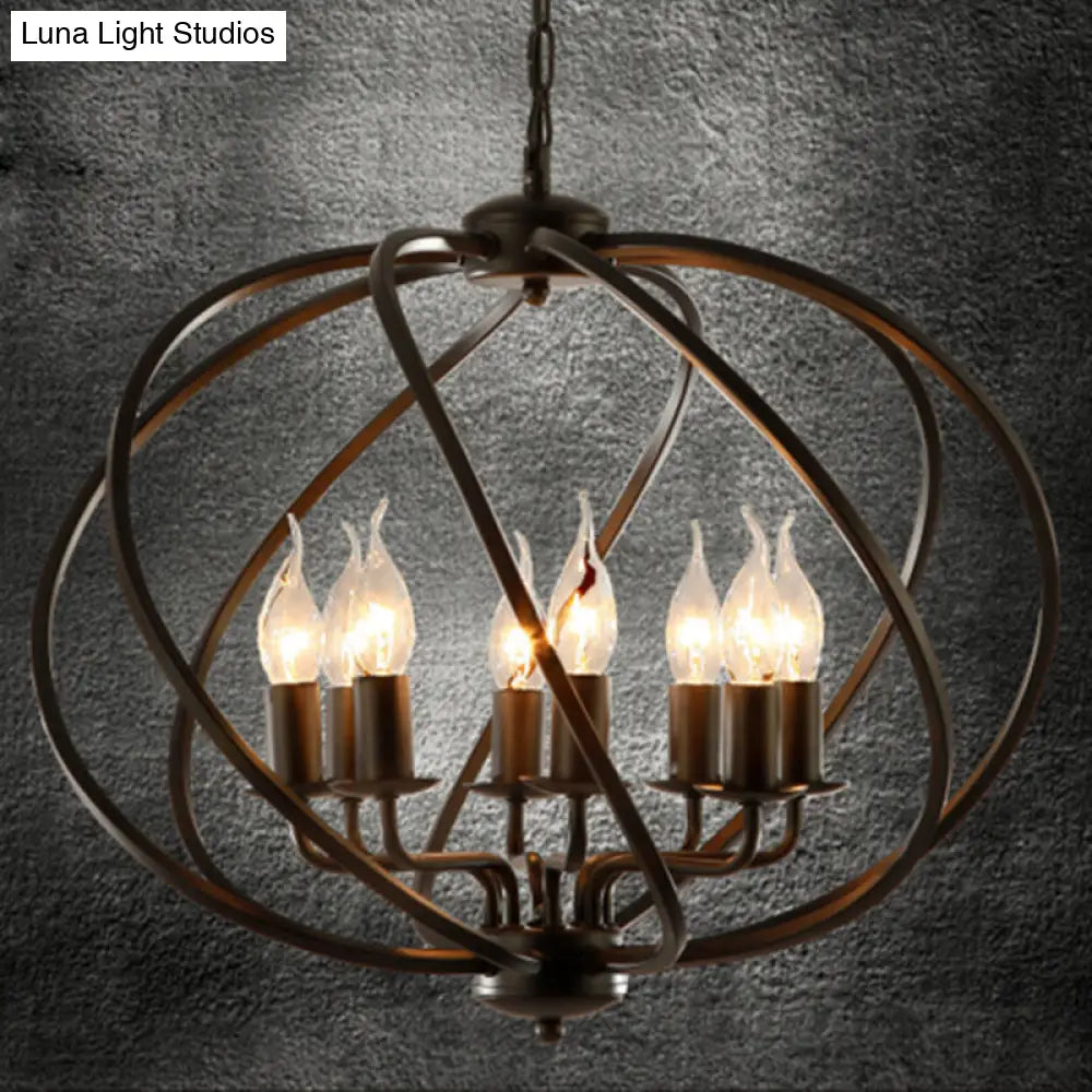 Industrial Black Round Cage Chandelier - 8-Light Pendant Light for Large Dining Rooms with Candle Decoration
