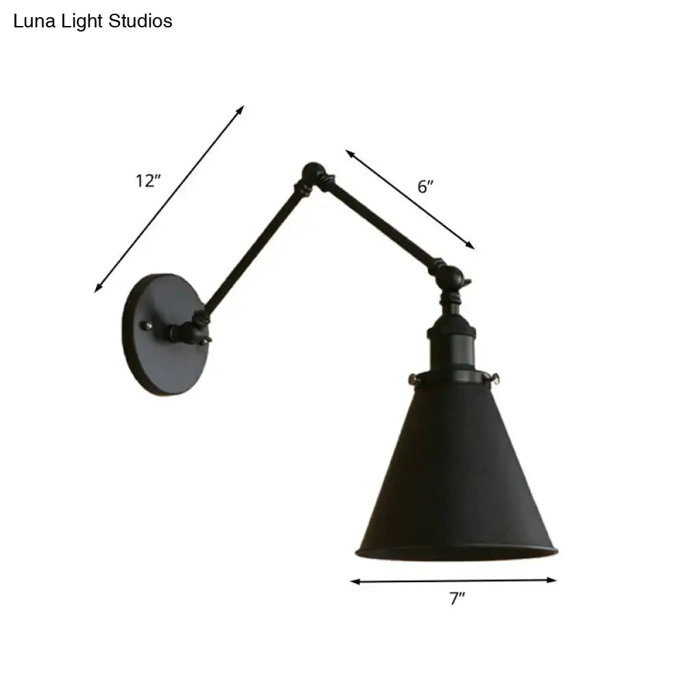 Decorbites farmhouse cone wall sconce in black rust with adjustable matte industrial-style arms for bedroom lighting