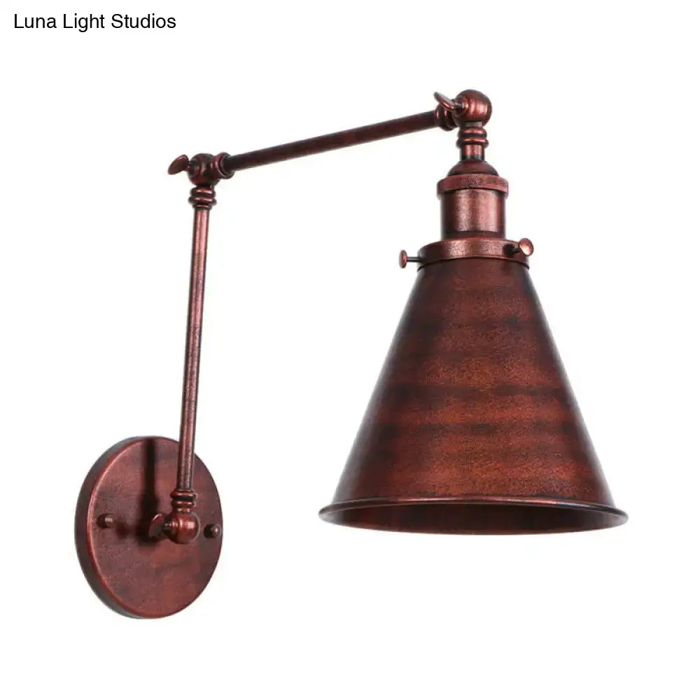 Antique bronze-finished DecorBites farmhouse cone wall sconce with adjustable arm black rust iron lighting fixture