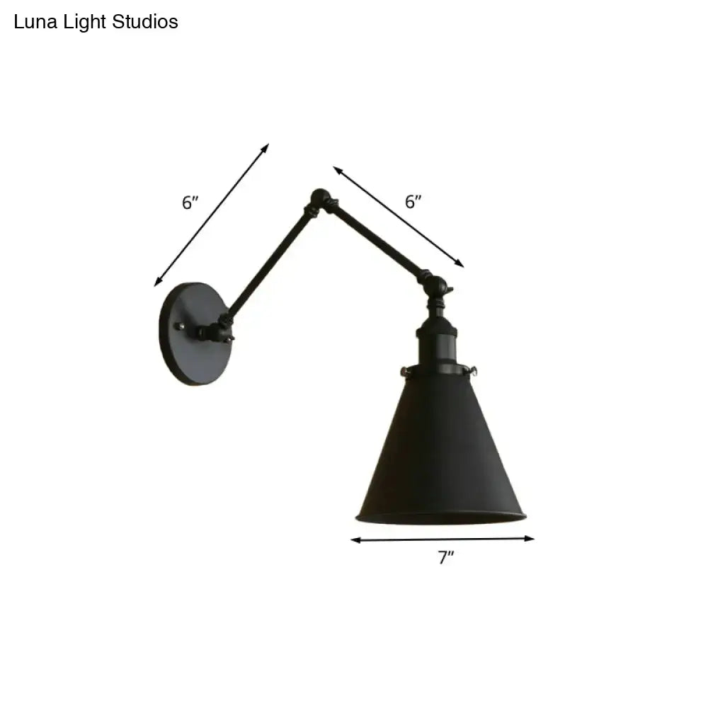 Decorbites farmhouse cone wall sconce black rust iron with adjustable arms for bedroom lighting fixture