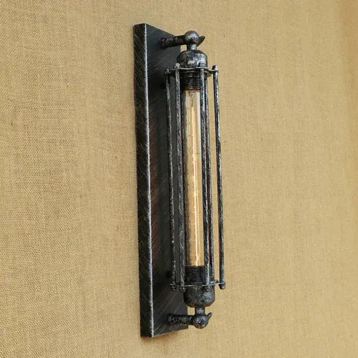 Industrial black rustic edison wall light featuring a black metal kitchen sconce with vintage edison bulb enclosure