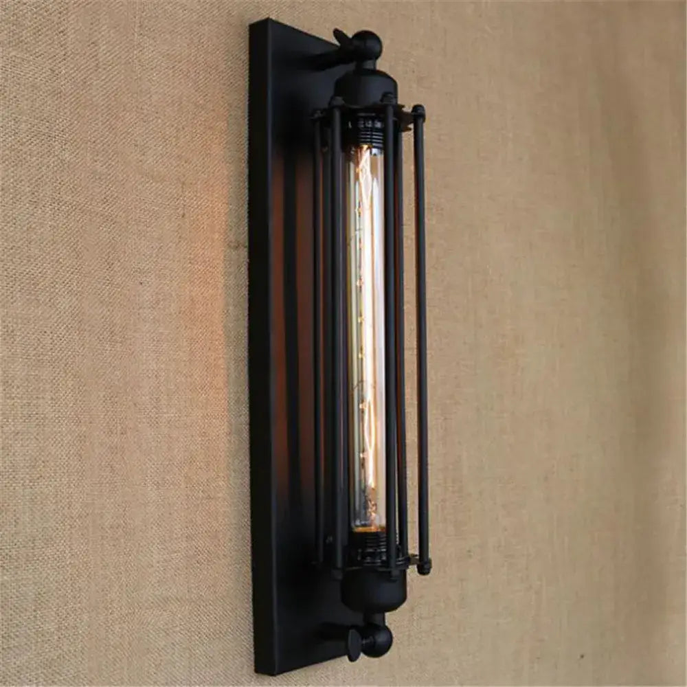 Black rustic edison wall light metal sconce with vintage bulb and vertical bars for industrial kitchen decorbites decor