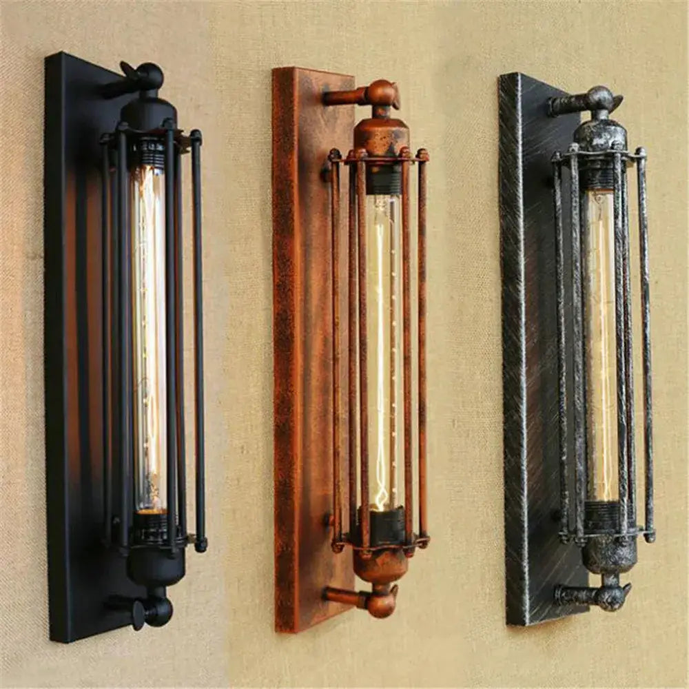Industrial black rustic Edison wall light with three metal sconces in black copper and dark gray finishes for decorbites