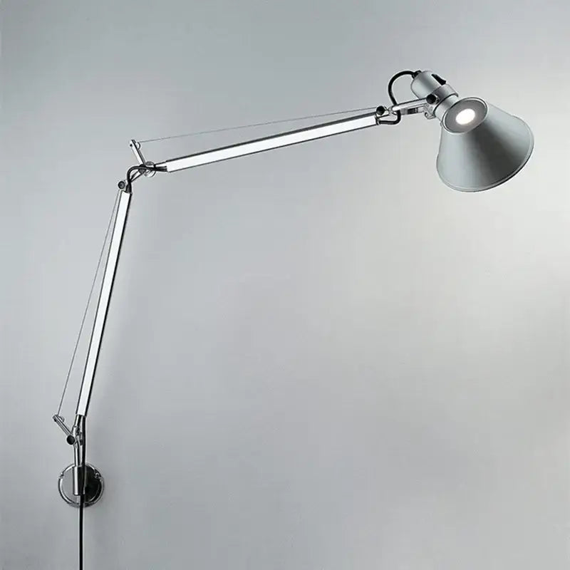 Silver articulated wall lamp with sleek adjustable arm and conical shade decorbites industrial black silver reading light