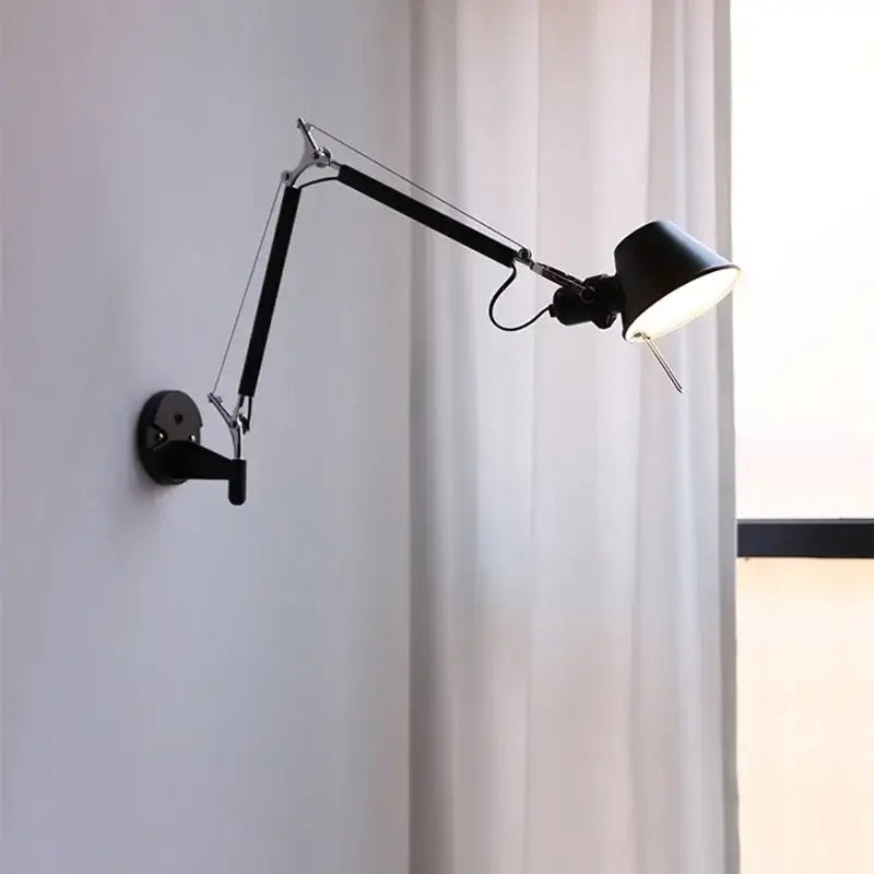 Black articulated wall lamp with industrial black silver swing arm design for bedroom reading decorbites industrial black