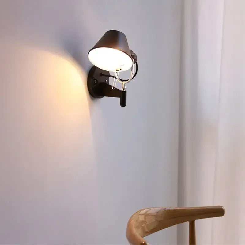 Industrial black silver wall lamp with conical shade and adjustable arm for bedroom reading decorbites industrial black