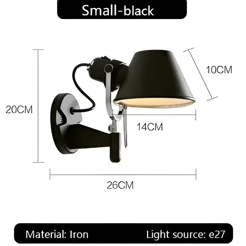 Industrial black silver swing arm wall lamp with conical shade and adjustable arm for bedroom reading decorbites industrial black