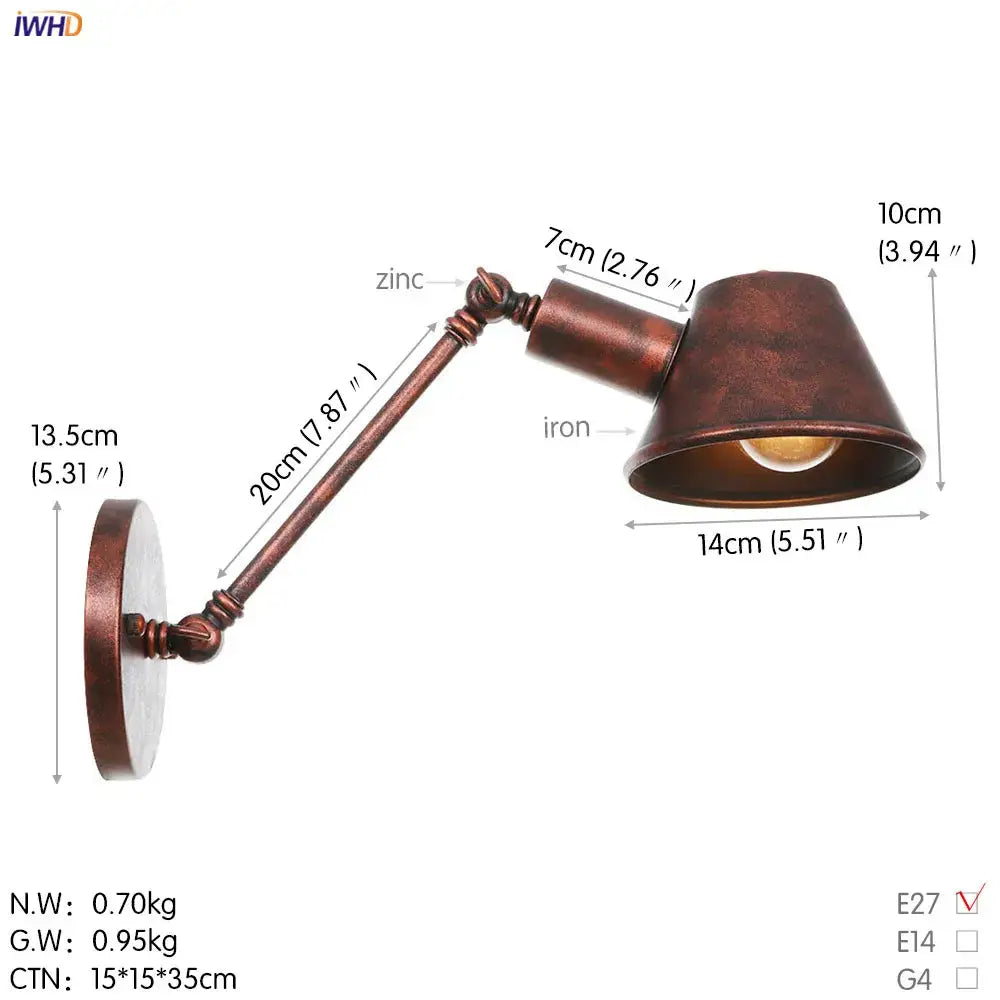 Industrial black single swing arm wall light with antique bronze finish conical shade and adjustable articulated arm