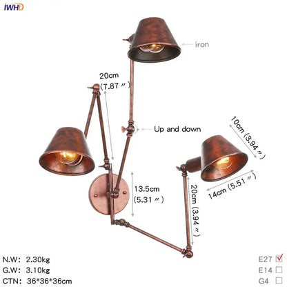 Copper-finished industrial wall light with three adjustable arms and conical shades for decorbites black single swing use