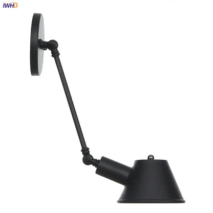 Industrial black single swing arm wall light with black matte finish conical shade and adjustable articulated arm