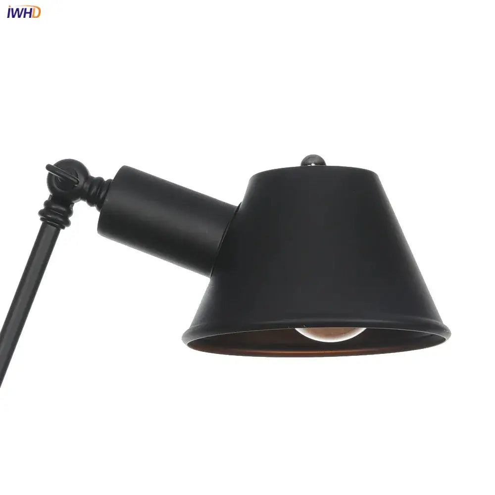 Black matte finish decorbites black single swing arm wall light with conical shade for industrial bedroom sconce decor