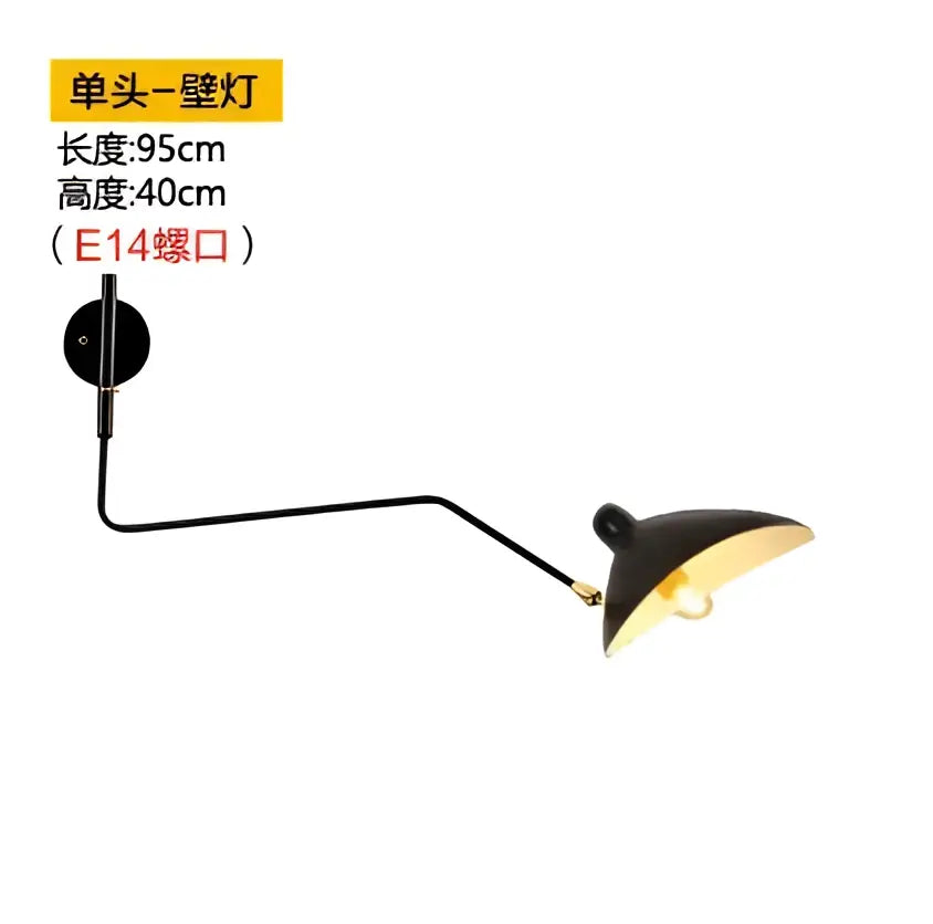 Black single-head wall lamp with curved arm in sleek metal design complements decorbites industrial spider ceiling lamp