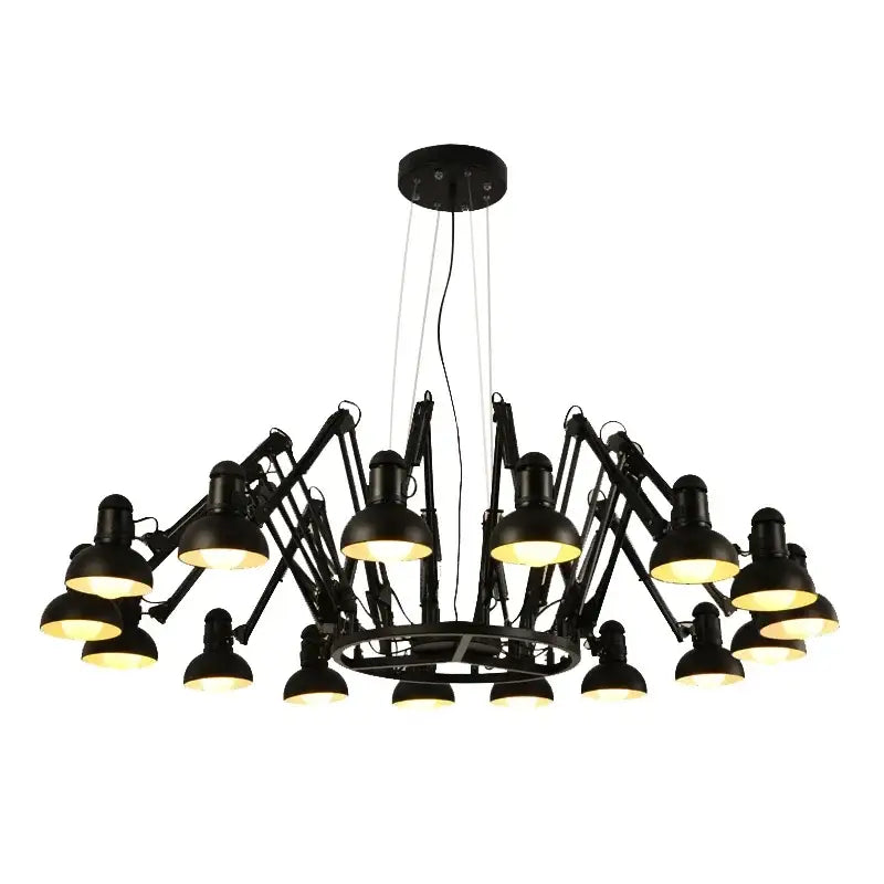 Industrial black spider iron chandelier pendant light with multiple articulated arms for living room decor