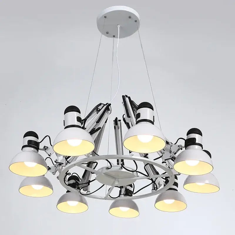 White industrial spider iron chandelier pendant light with adjustable arms for living room decor