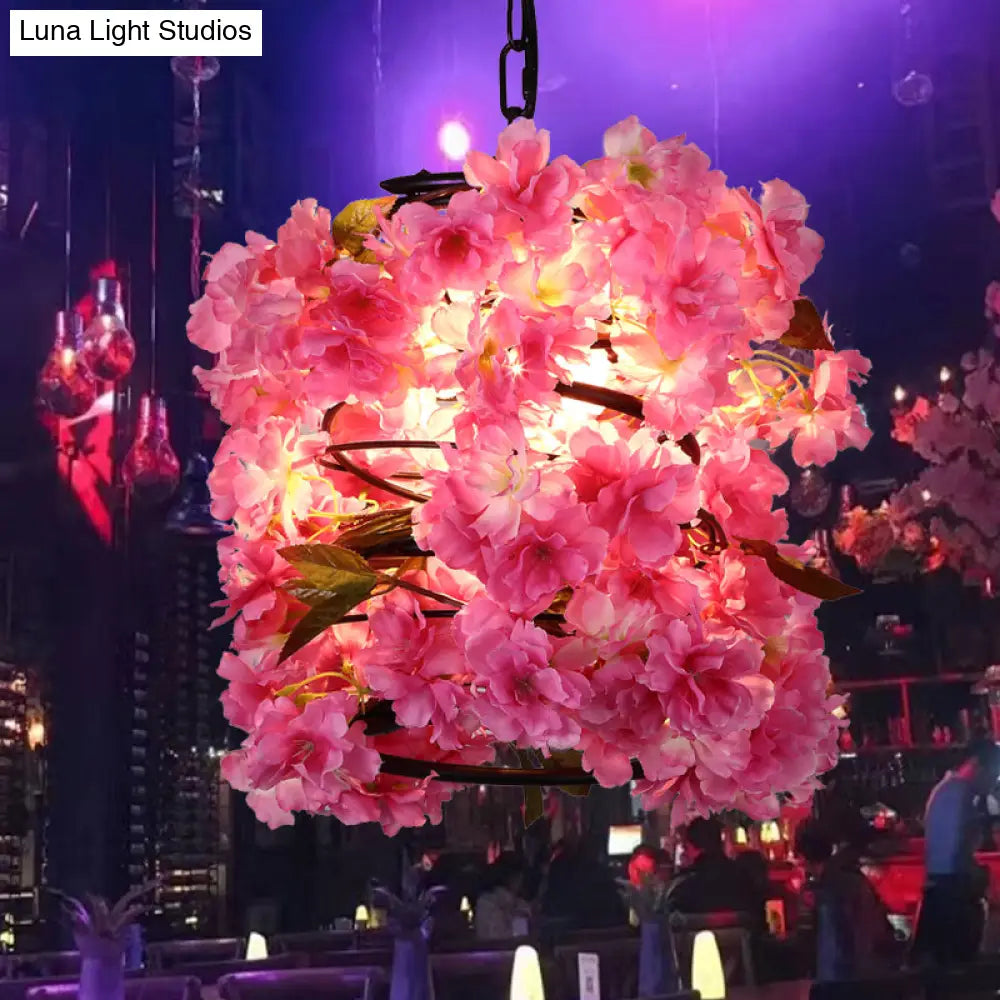 Industrial Black Spiral Metal Pendant Light with LED Suspension - Perfect for Restaurants, Featuring Flower Decoration