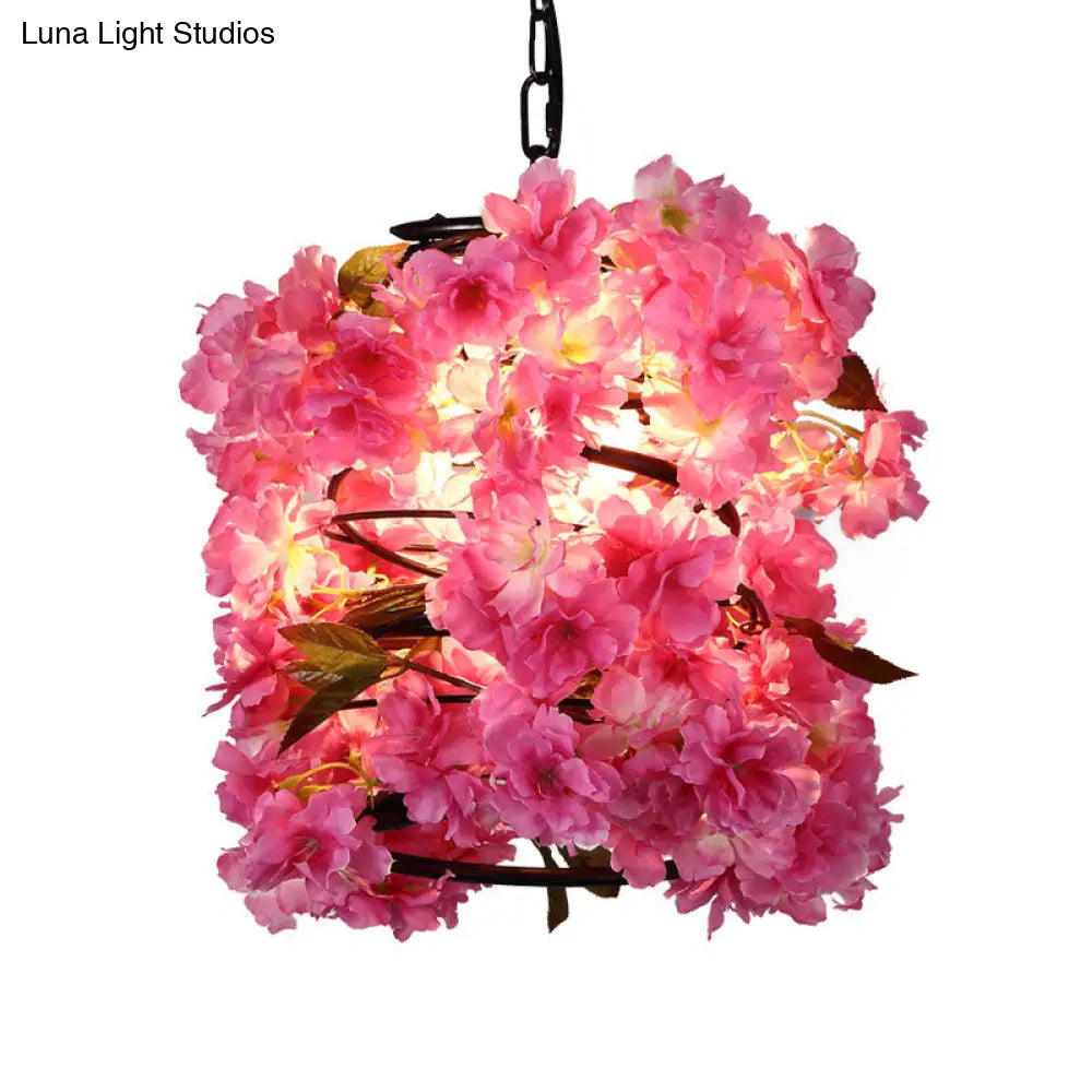 Industrial Black Spiral Metal Pendant Light with LED Suspension - Perfect for Restaurants, Featuring Flower Decoration